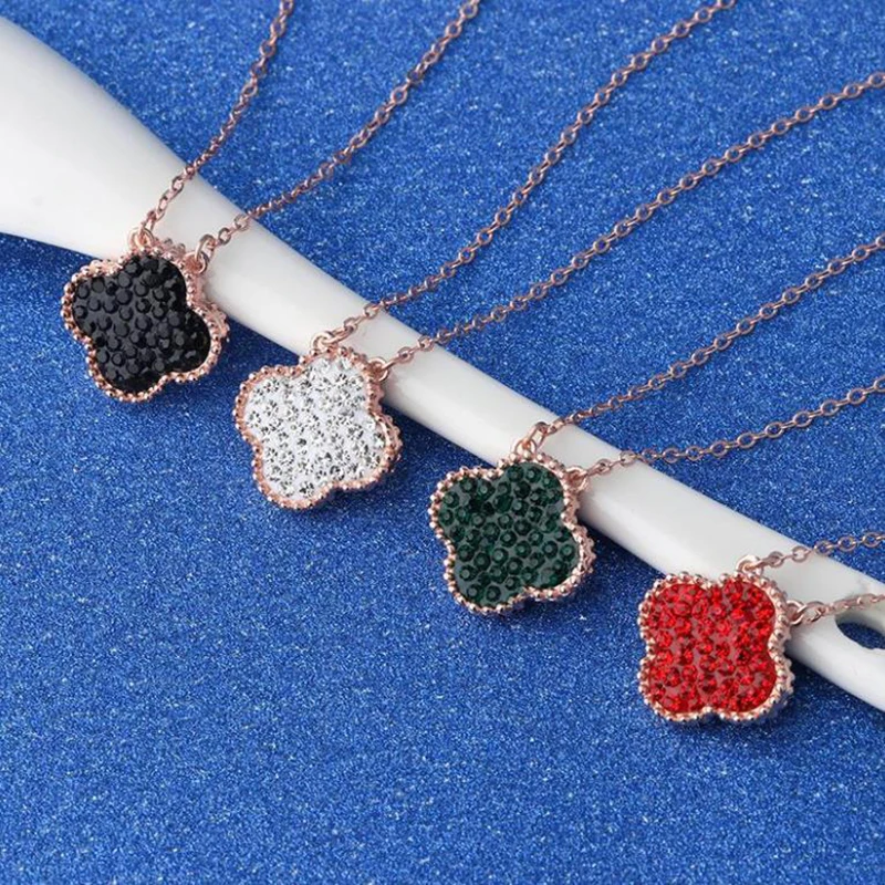 product-Lucky Double-Sided Zircon Silver Four-Leaf Clover Chain Necklace-BEYALY-img-2
