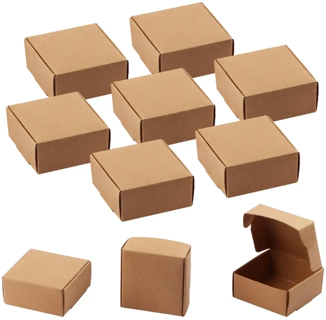 15 Paper Gift Box 4x4x2 One Piece Small Recycled Kraft Brown Boxes Favors Treats 