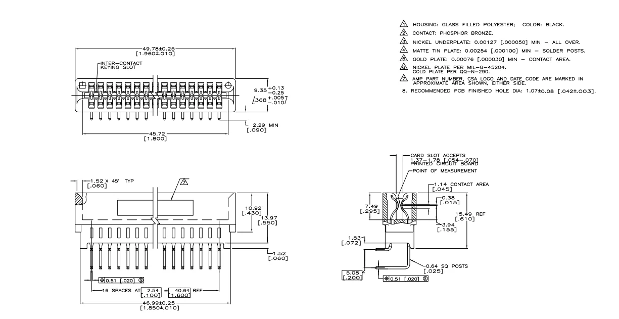 34 Position Female Card Edge Connectors Right Angle Edgeboard ...