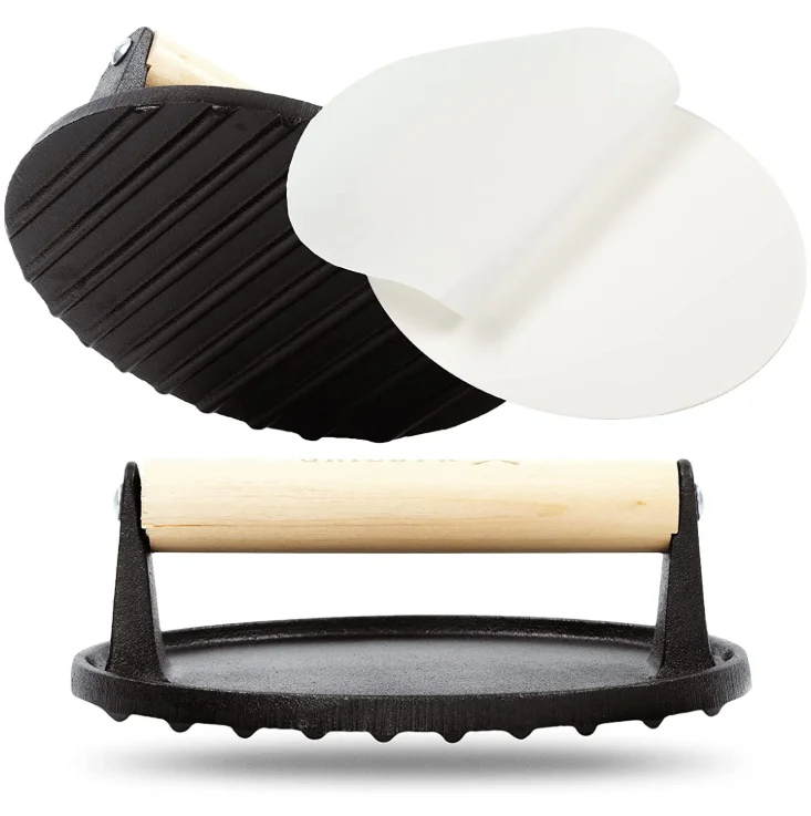 Cast Iron Burger Press With Birchwood Handle Smash Burger Press Buy