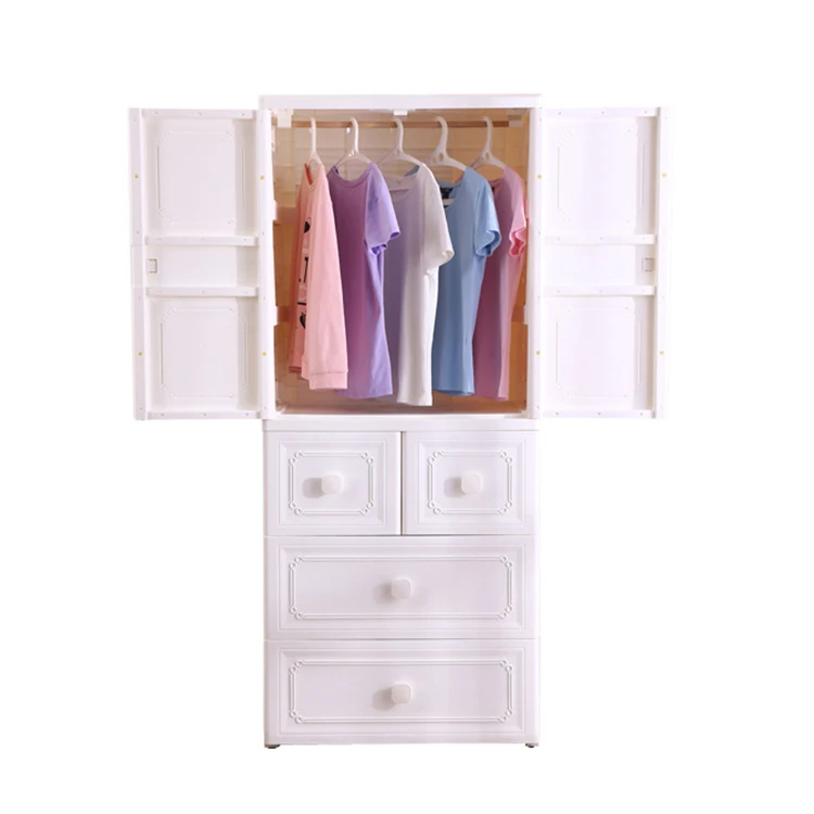 Bedroom Plastic Clothes Cupboard 4 Layer Clothes Hanging