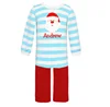 winter cotton knit two pieces shirt pant outfits kids senta applique red stripe aqua cute cheap christmas boy set