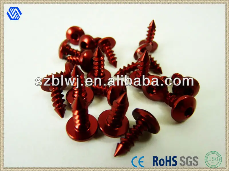 Colored Self Tapping Anodized Aluminum Screws Red M4.5x13 ( 10mm Head