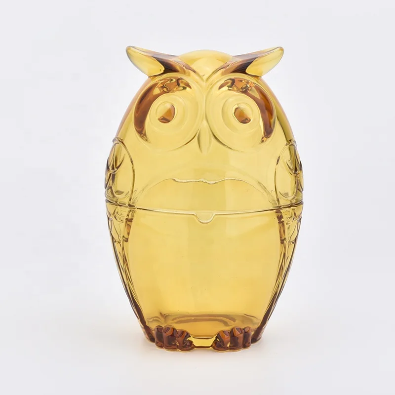 Owl shape glass candle jar custom home decoration
