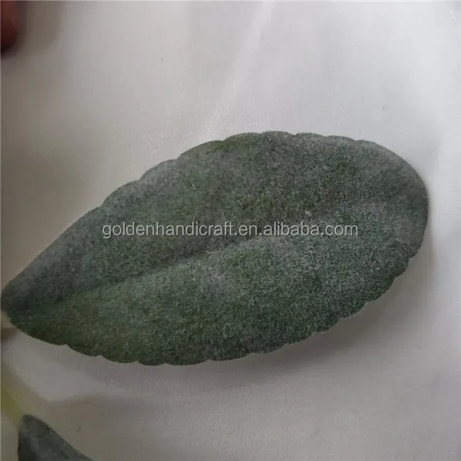 Ai508 Factory Wholesale Green Artificial Flocked Lambs Ear Leaves For
