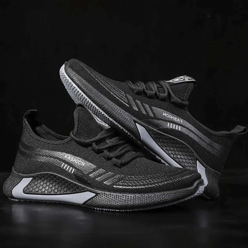 yg0901新款韩版透气男士网面鞋网面黑色鞋跟软底跑步男士运动鞋