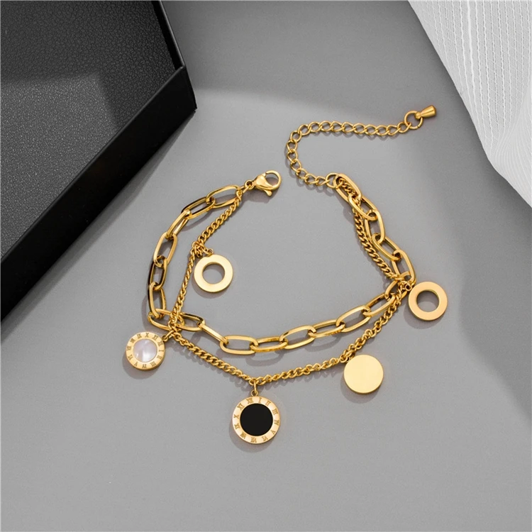 korean female gold roman numeral bracelet jewelry double layered