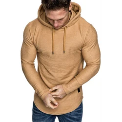 Men gym polyester solid color jogger hoodie long sleeve sport sweater jumpers