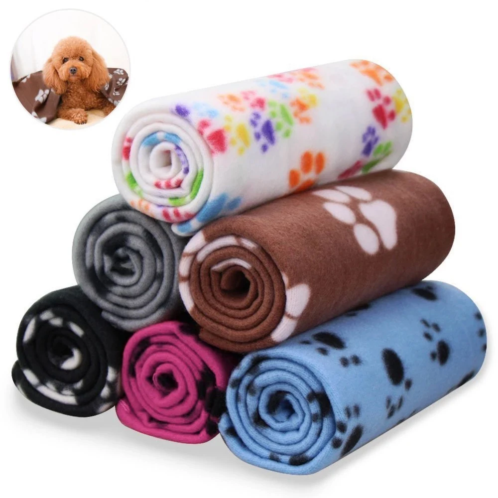 Pet Blanket Fleece Black Paw Print All Year Round Puppy Kitten Bed Warm