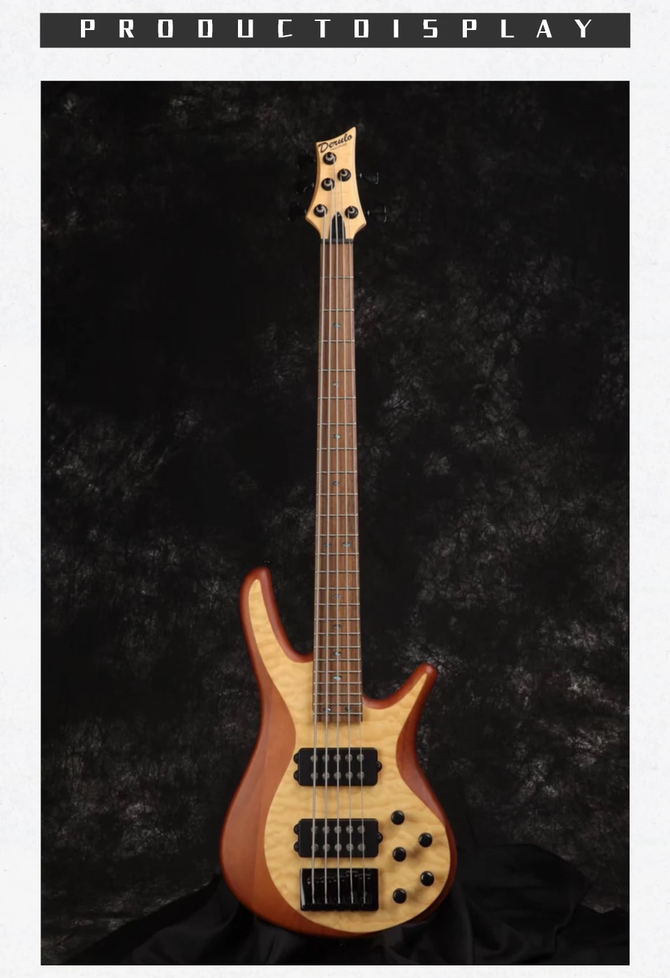 Derulo Electric Bass Guitar Oem 5 Strings Oem High Quality Custom Bass Quilted Maple Top