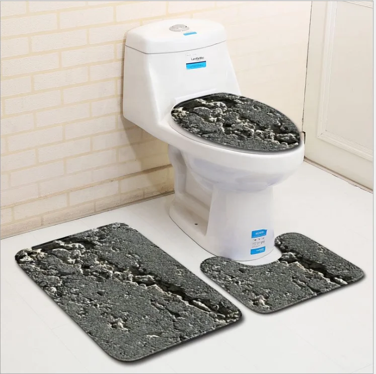 Carpet Set Bathroom 3d Stone Printing Nonslip Bath Mat Bathroom