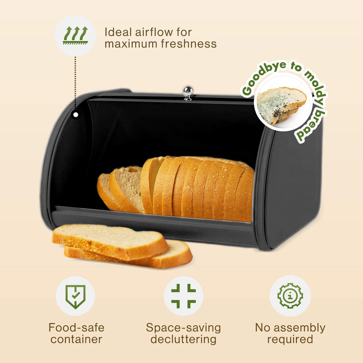 Large Bread Box,Metal Vintage Roll Top Bread Bin Dustproof Anti