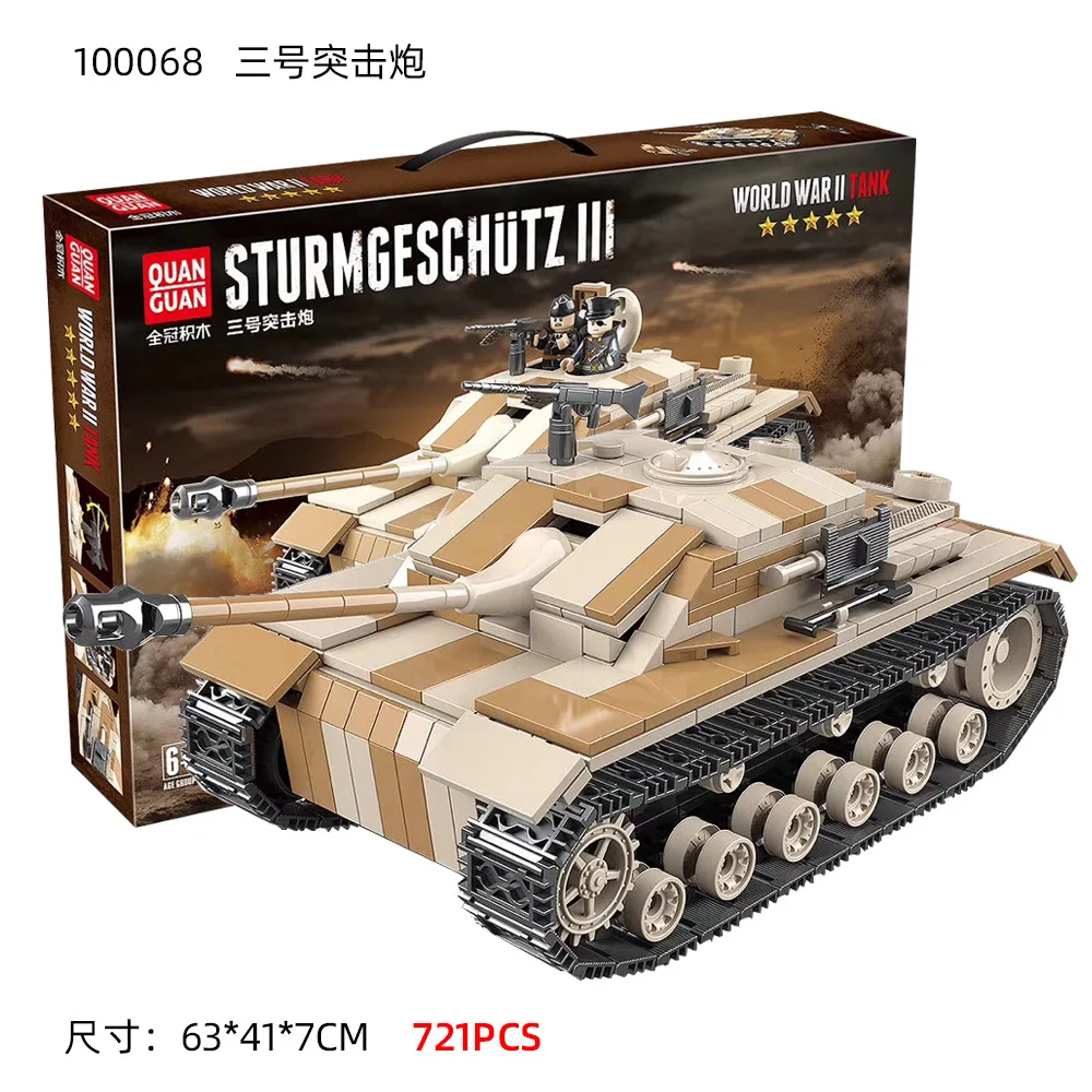 721PCS Military Sturmgeschütz III Tank Model Building Block Brick WW2 Figure Toy