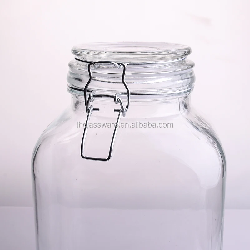 Square Glass Canning Jar Storage Canister With Airtight Bail & Trigger