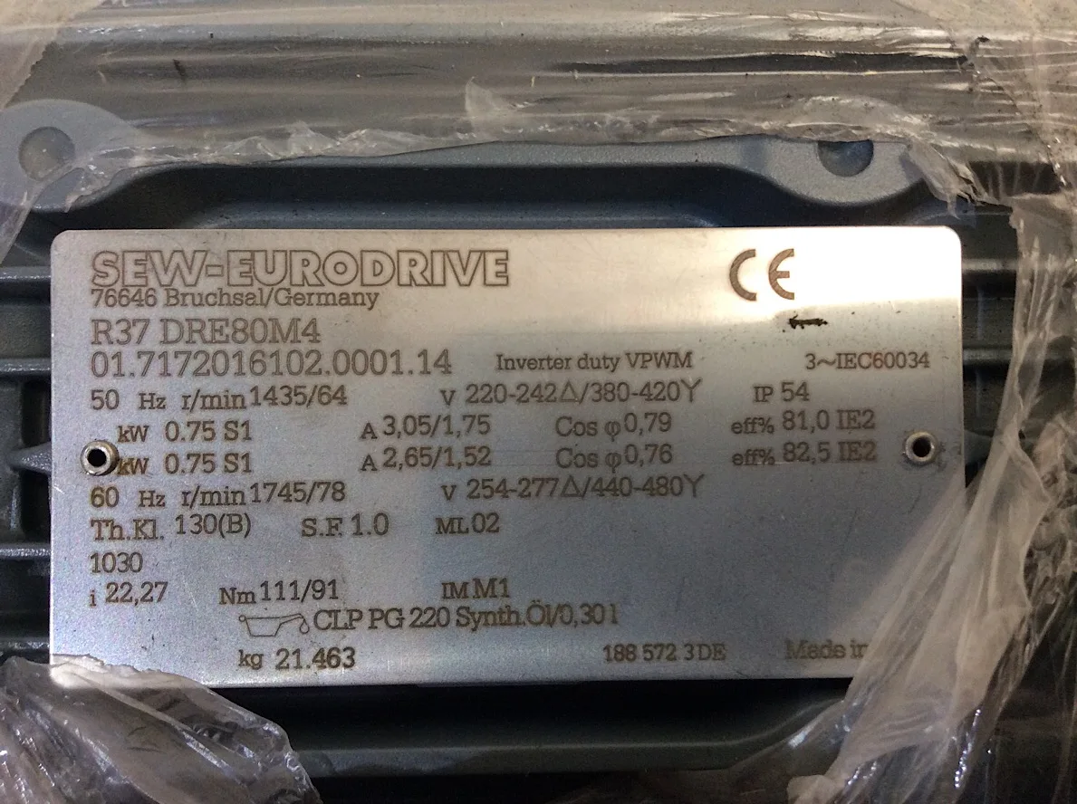 Sew Eurodrive Gearbox R37 Drs71s4/mm03 Motor Reducer 4p 0,37kw 230/400v ...