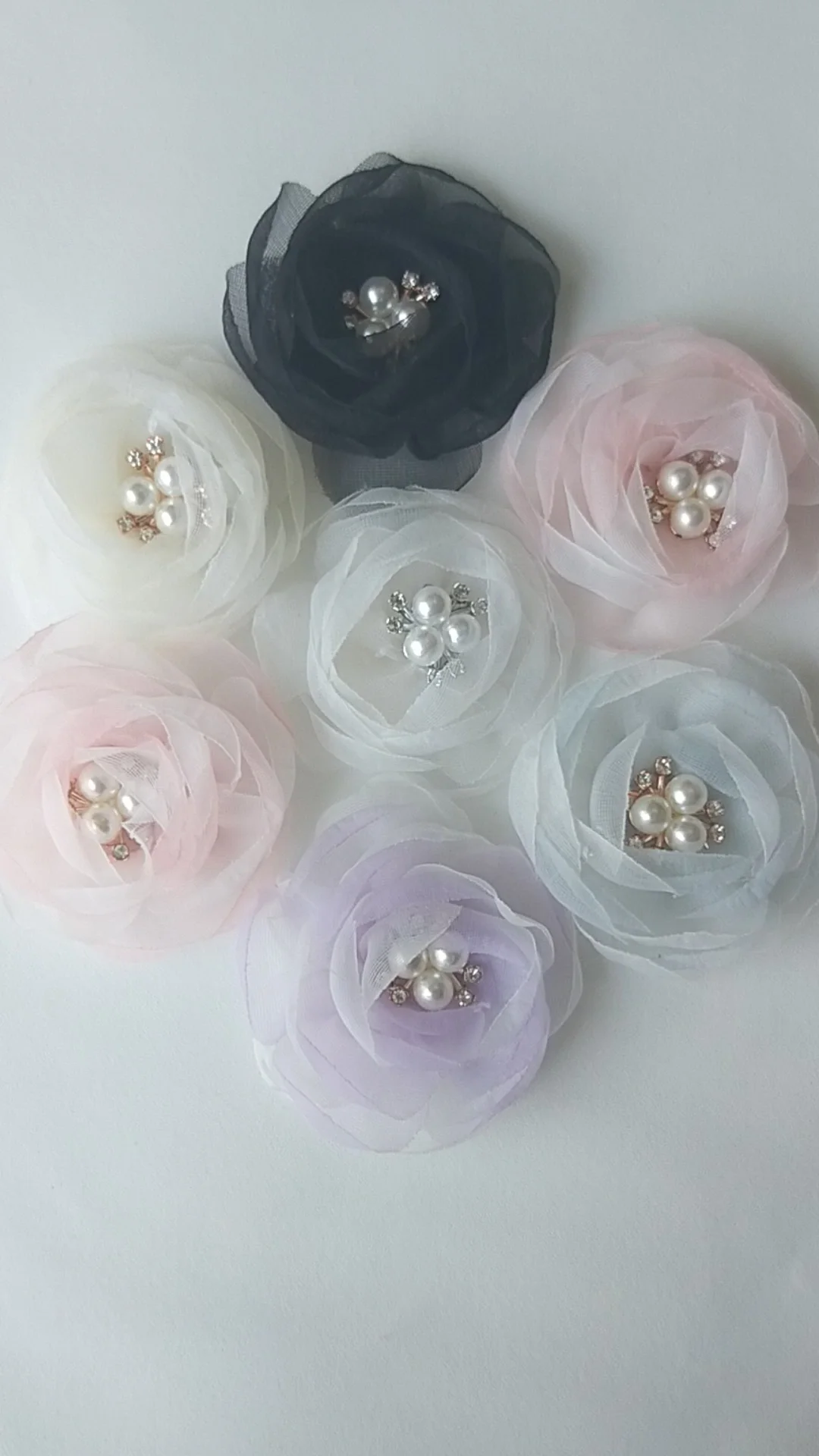 Wholesale Handmade Fabric Flowers With 3 Beads And Rhinestones Buy