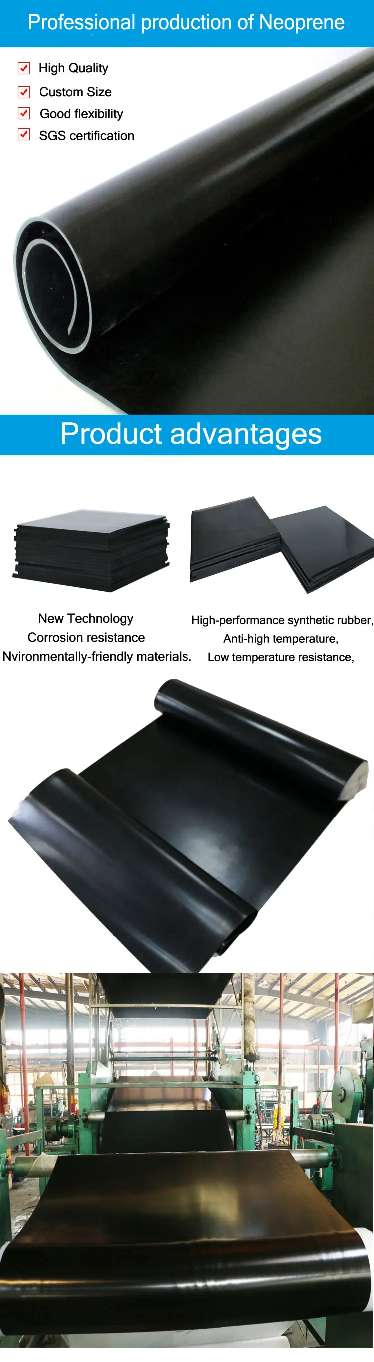 Synthetic SBR /NBR /NR /CR /EPDM Industrial Rubber Sheet Rolls