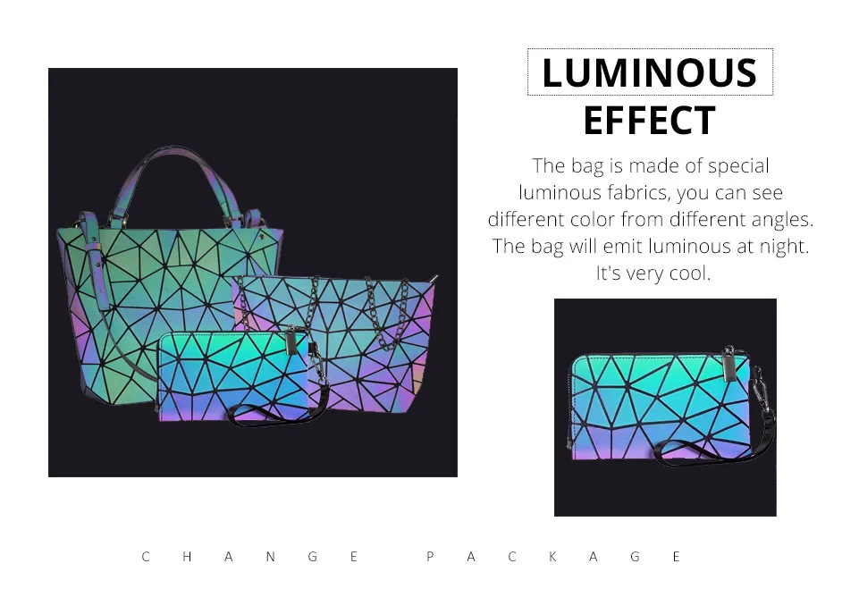 2020 Wholesale handbag 3 sets for women handbags ladies geometric luminous bag
