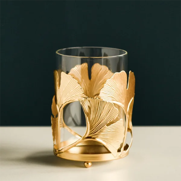银杏叶装饰玻璃杯形烛台 - buy ginkgo leaf decor cup shaped candle