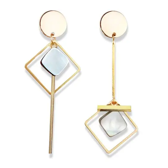 2020 新款时尚不对称几何金银圆盘棒方形三角形圆形宝石树脂时尚吊坠