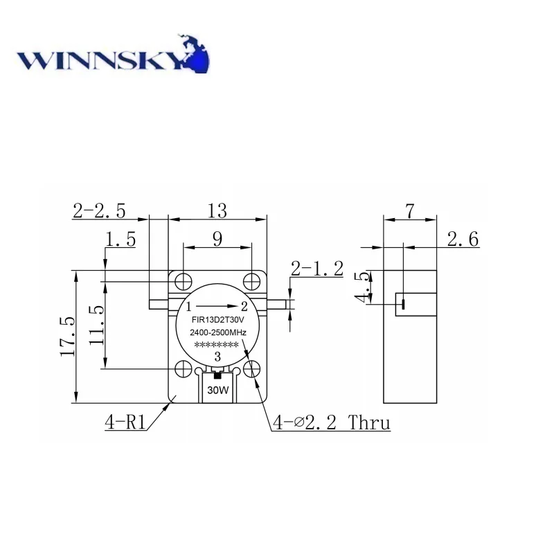 2400mhz To 2500mhz Rf Isolator Ferrite Dropin Package With Tabs Made