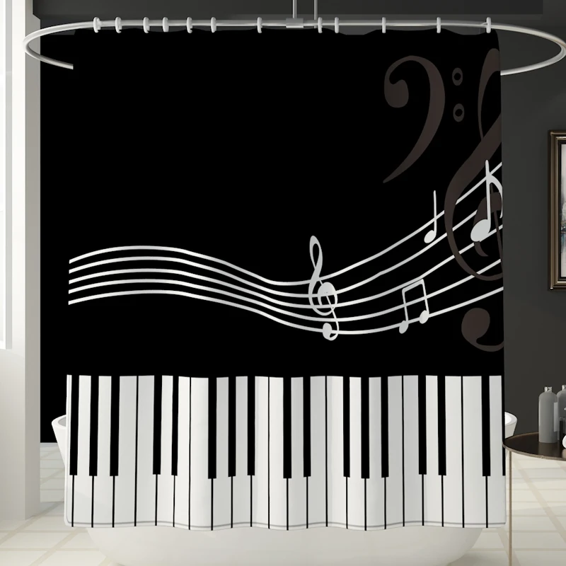 Piano printed Toilet Pad Cover Bath Mat Shower Curtain Set for Bathroom Decoration