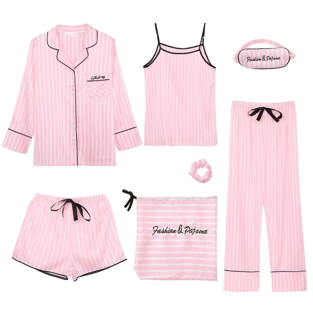 Sleepwear Women Pajama Shirt Sets Satin Night Wear Suits 5 Pieces Women Lounge Wear