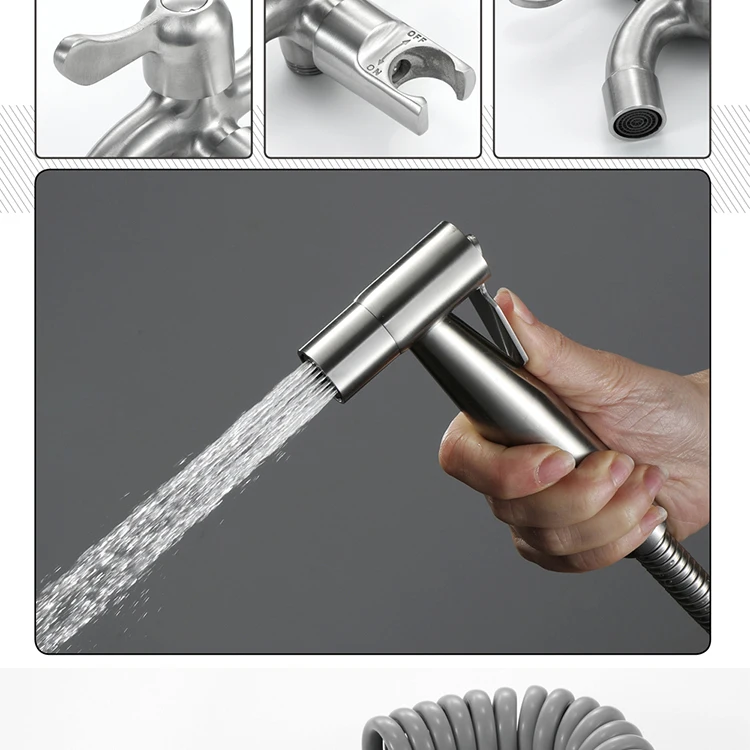 HIDEEP Single Cold Water Valve Handheld Shattaf Sprayer Toilet Douche Spray with PVC Shower Hose & Base SUS304 Bidet Faucet Set
