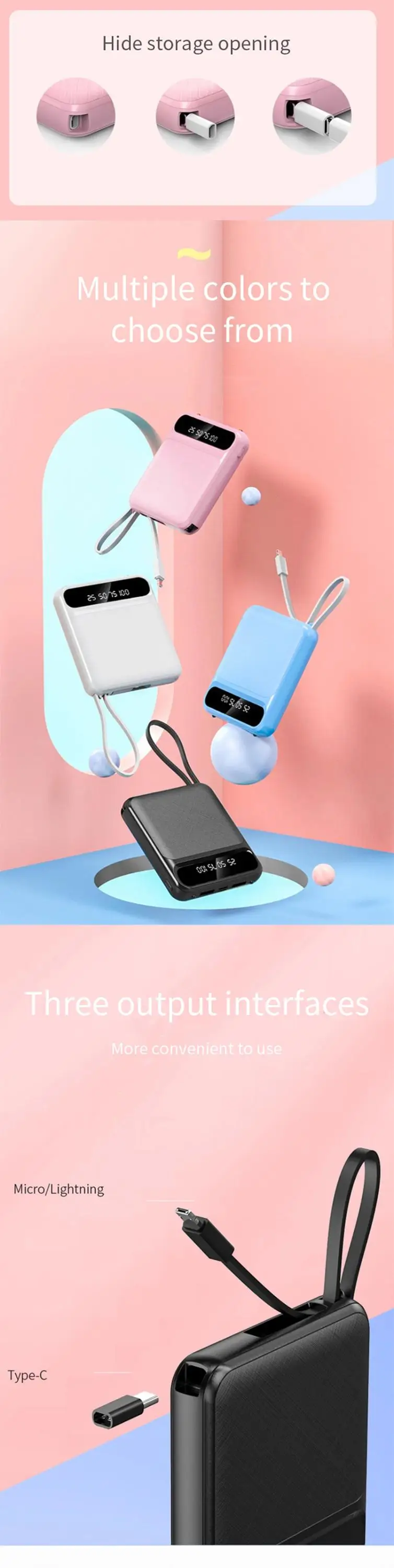 new arrivals 10000 Powerbank Phone Charger  Battery Portable Panel 10000Mah Mah Lumen 10000 MiniPower Pawer Bank with cable