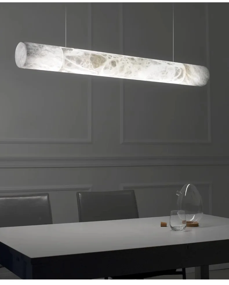 product all copper natural marble led chandelier ceiling mounted dimmable luxury dining bar lamp chinese character strip middle size-7