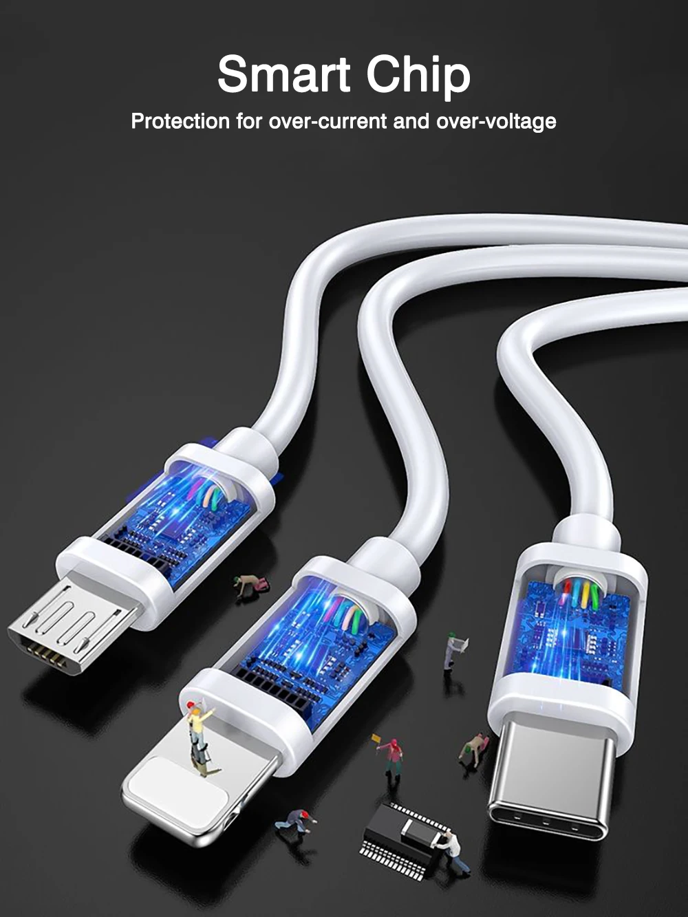 Universal Fast Charging 2.4a Usb Charging Cables 4ft Tpe 3in1 Charger ...