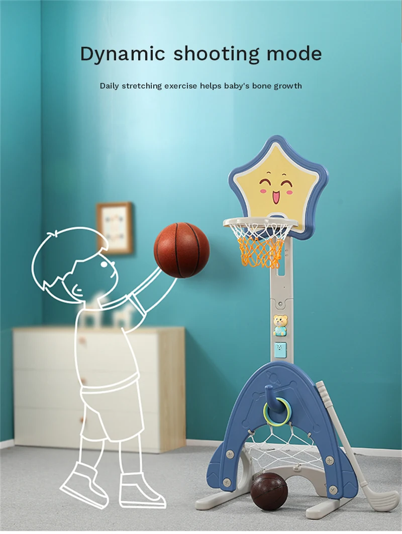 Kids Pentagram Model Adjustable Mini Indoor Multifunctional Toys Plastic Basketball Hoop