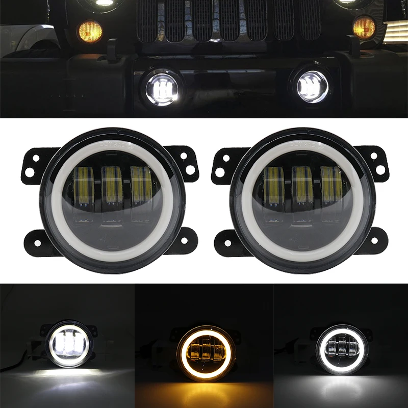 30W 4 Inch LED Passing Fog Light with White DRL Amber Turn Signal Lamp Use for Jeep Wrangler JK LJ TJ Chrysler Car