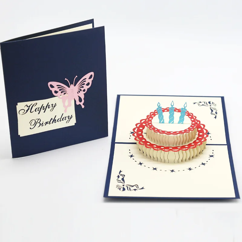 Tarjeta de felicitacion de cumpleanos de tarta emergente 3D tarjeta de past Q8S6 