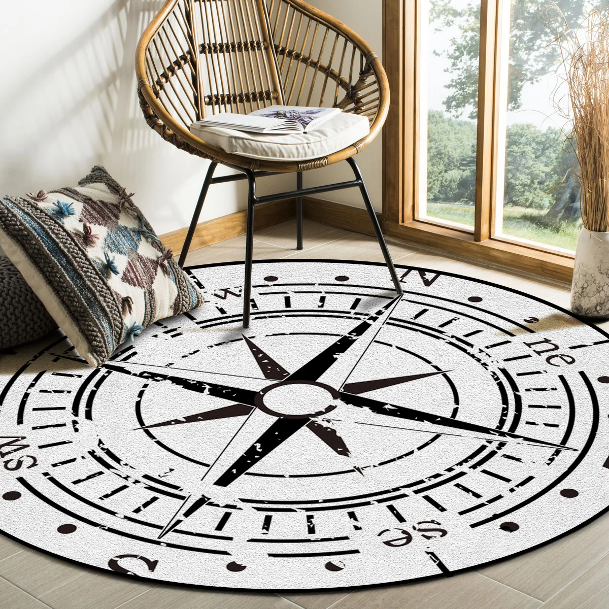 Indoor/outdoor Rug Whimsy Coastal Nautical Mariner Sailor Sea Compass