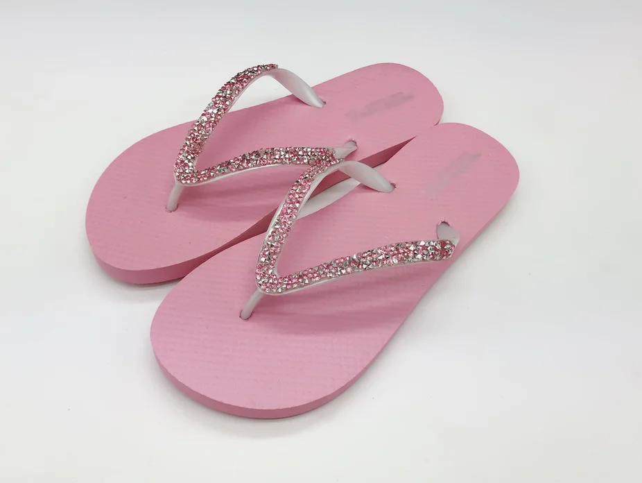 Custom Logo Diamond Women Ladies Wedge Sandal Slipper Cheap Beach PVC Strap Flip Flop