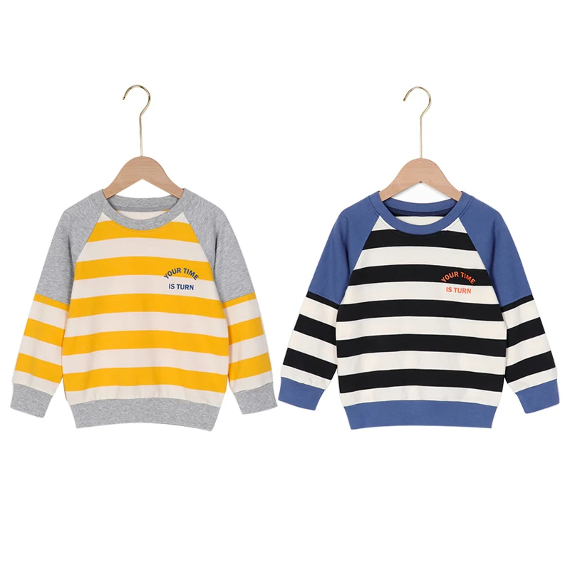 
FITBEAR Fall Winter Warm Long Sleeve Kids Custom Striped Letters Crewneck Sweatshirts 
