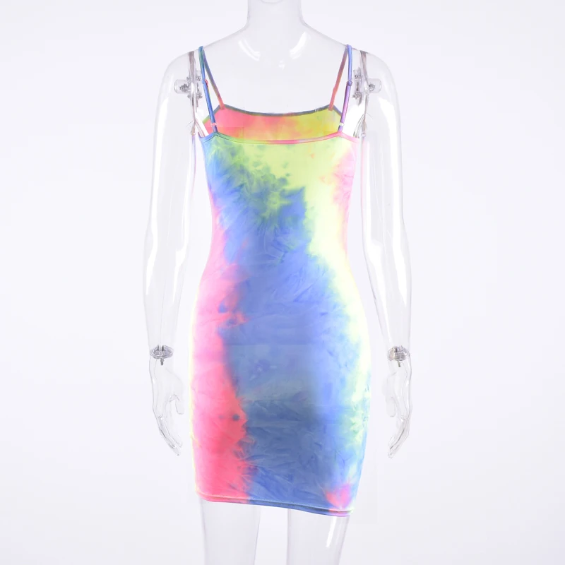 Wholesale women summer clothes halter dye bodycon neon dress stretch satin mini dress