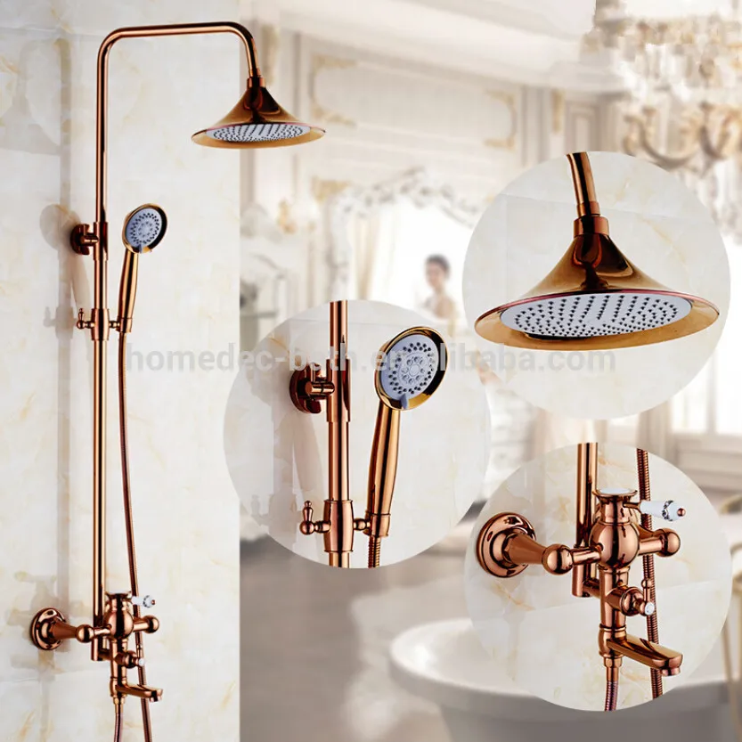 European Style Vintage Rain Brass Rose Gold Plated Shower Head Bathroom ...