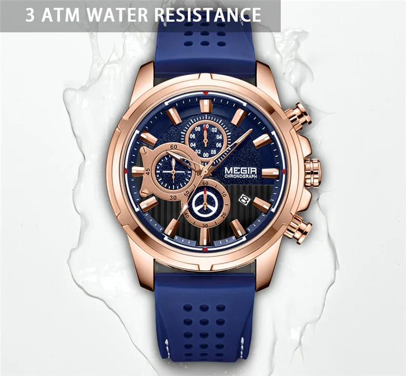Teamigir — montre à Quartz militaire pour hommes, montre-bracelet de Sport, chronographe de luxe, en Silicone, bleu, 2101