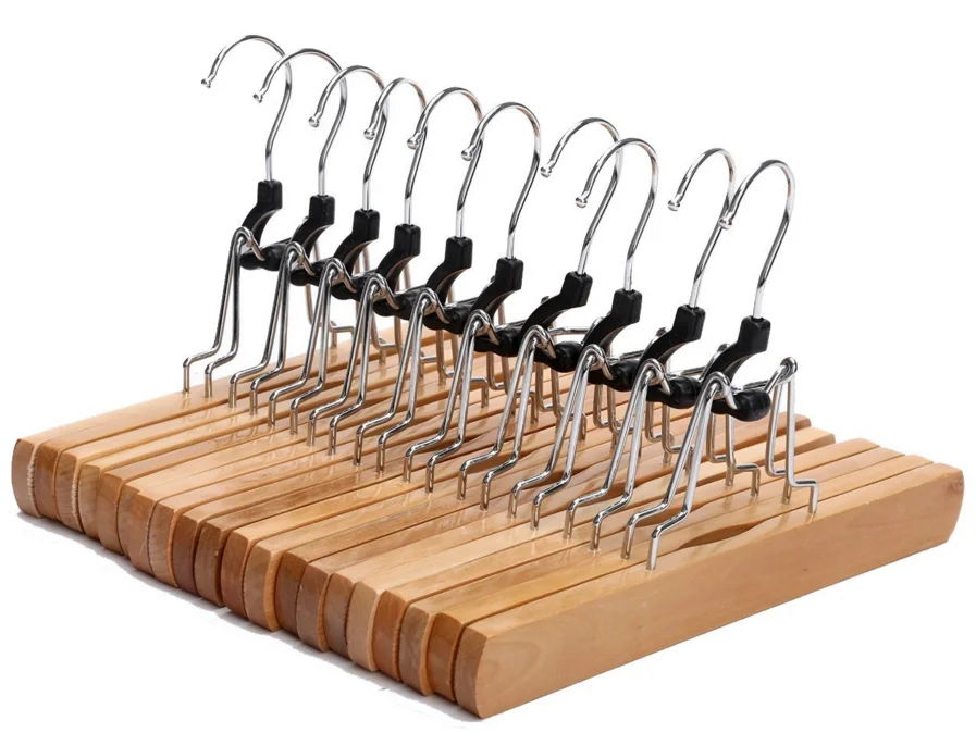 Multi use custom color white wooden trouser pants hanger jean hanger, hangers for hair extensions