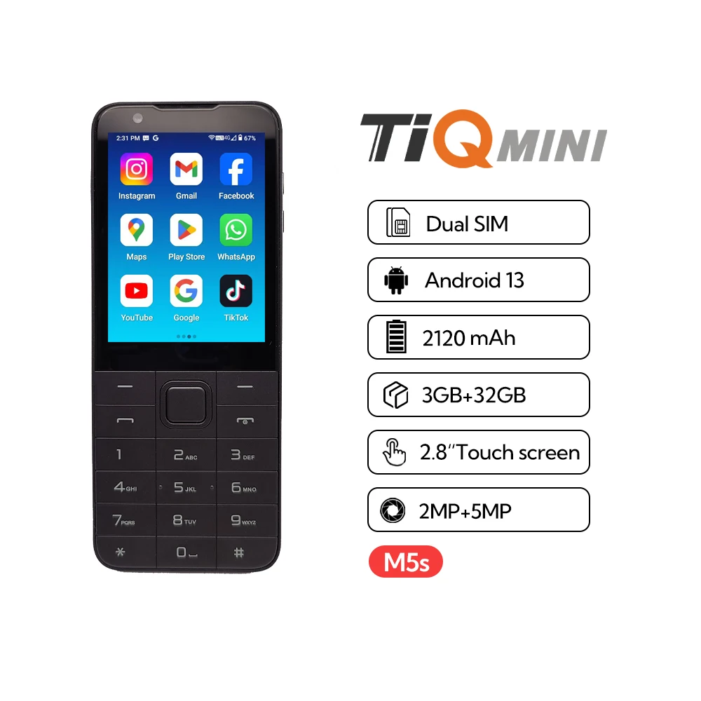 TIQ MINI M5S Dual SIM Android 13 Smart Touch Screen Phone