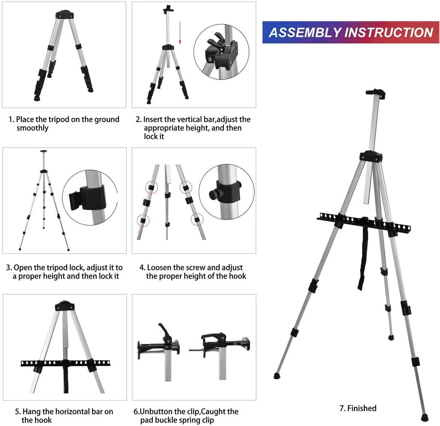 Artist Easel Stand 21 To 66 Inches Adjustable Height Aluminum Silver