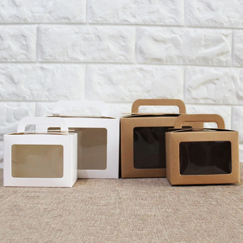 便携式烘烤箱的透明窗口牛皮纸蛋糕包装盒面包店甜点外卖折叠盒