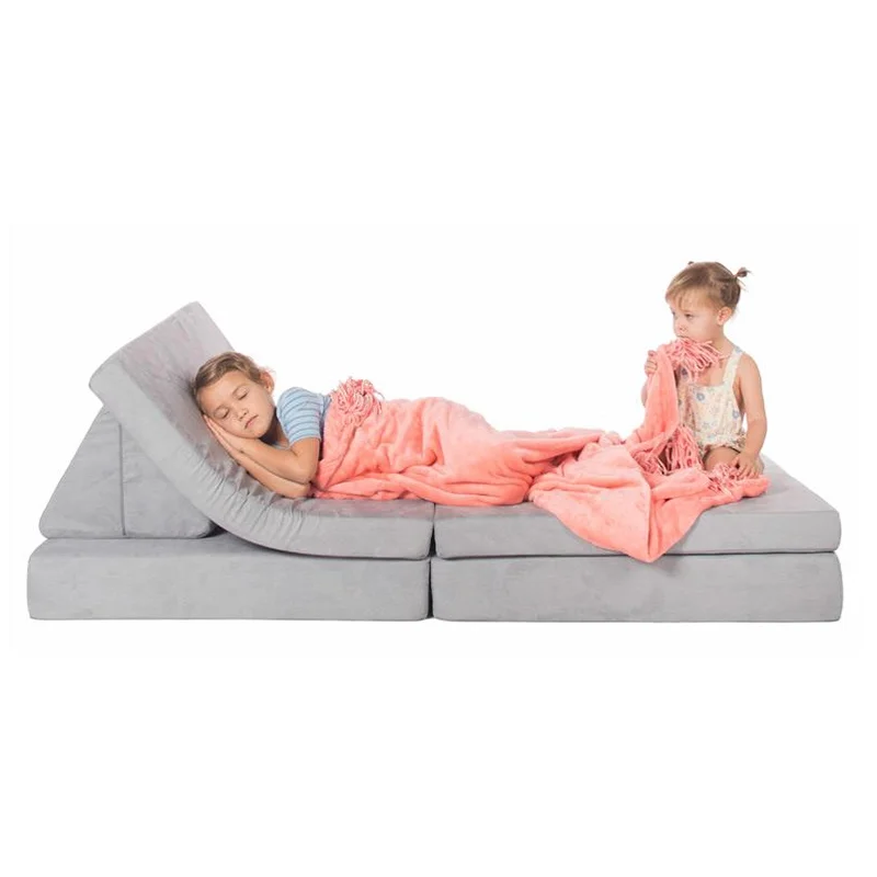 Foldable Foam Play Cushion Mats Couch For Kids With 2 Triangle Pillows