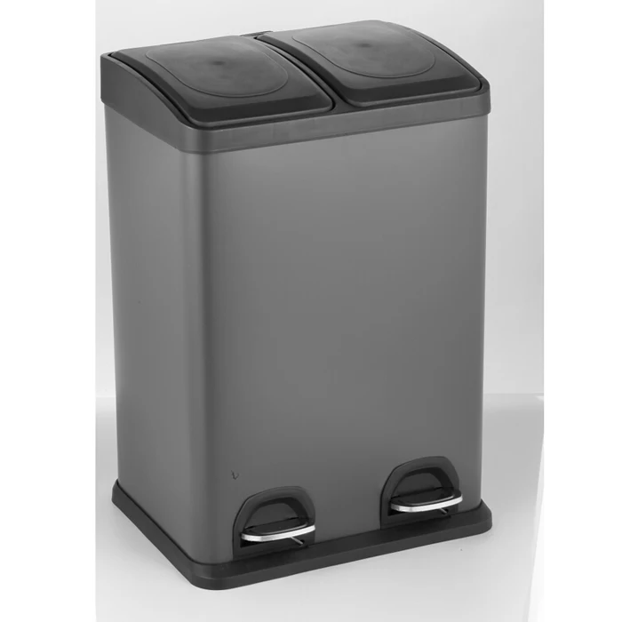 Stainless Steel 40l Dual Step Pedal Bin With Two Compartments Large
