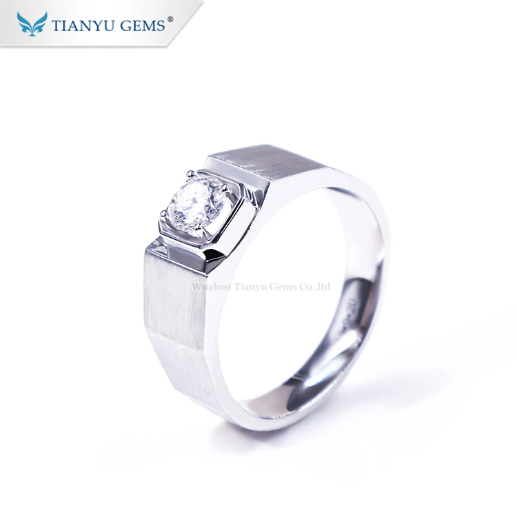 Tianyu gems simple design white gold ring 0.5ct moissanite diamonds white gold ring for men