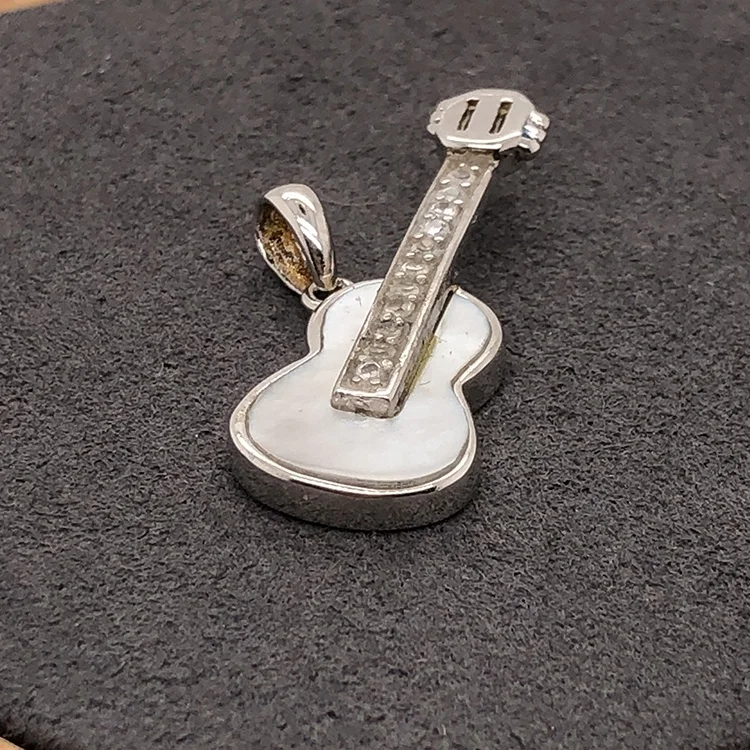 White Shell Guitar Shape Silver Cz Fashion Pendant Agate Geode Drusy Jewelry