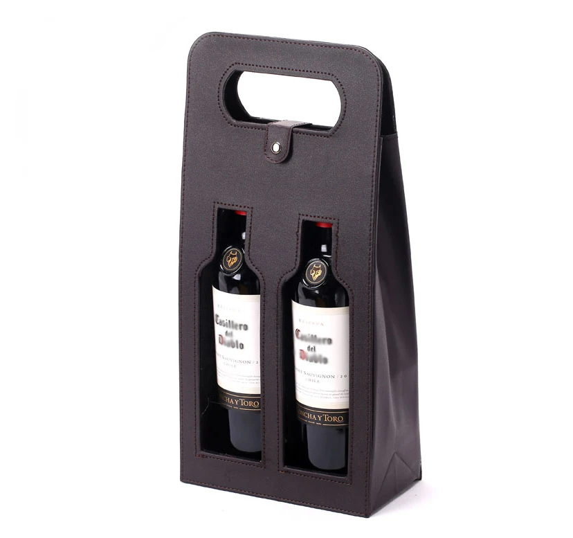 Wholesale Luxury Foldable Pu Champagne 2 Bottle Case Package Red Wine