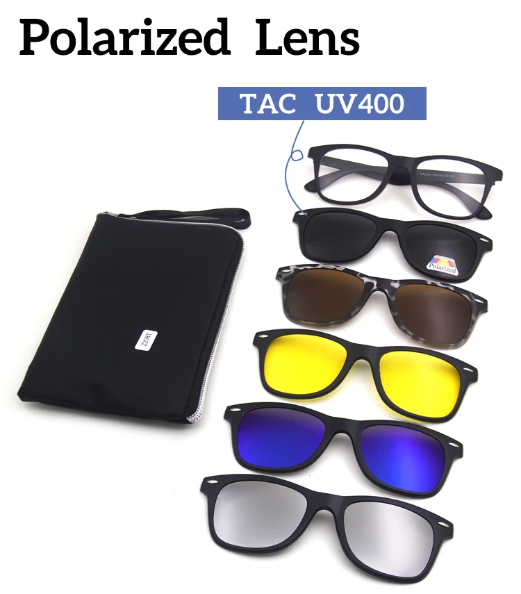 5 in 1 Clip On Polarized Sunglasses Magnetic Clips Glasses Frame Women Men